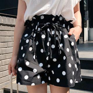 Paperbag-waist Polka-dot Shorts