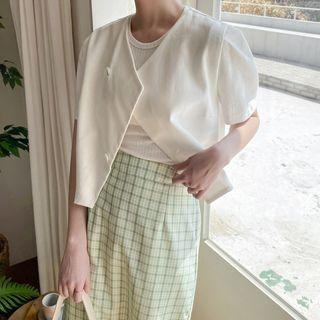 Puff-sleeve Diagonal-buttoned Jacket