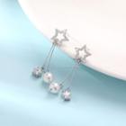 Star Drop Earring Stud Earring - 1 Pair - Star & Faux Pearl - Silver - One Size