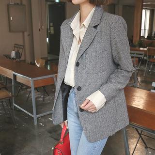 Single-breasted Wool Blend Herringbone Blazer