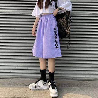 Lettering Corduroy Wide-leg Shorts