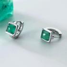 Square Agate Sterling Silver Earring 1 Pair - S925silver - Green - One Size
