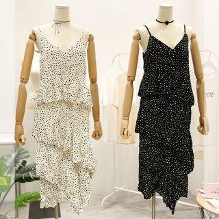 Spaghetti-strap Dotted Ruffle Dress