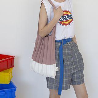 Two Tone Pleated Knit Tote Bag