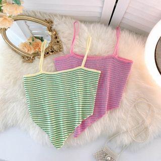 Asymmetrical Striped Knit Suspender Top