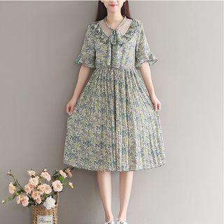 Short-sleeve Chiffon Floral Midi Dress