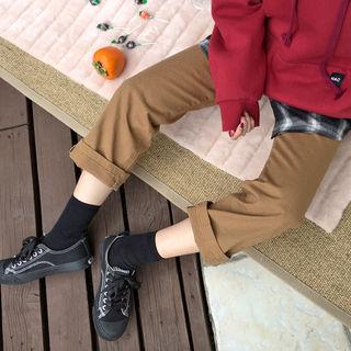Brushed-fleece Lined Wide-leg Cotton Pants
