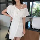 Cutout Shoulder Ruffle-trim Dress White - One Size