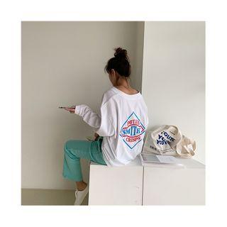 V-neck Letter Back Sweatshirt Ivory - One Size