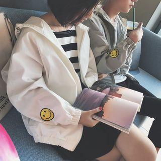 Smiley Face Embroidered Hooded Jacket