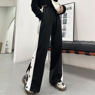 Buttoned Hem Wide-leg Pants