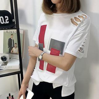 Color Block Ripped Short Sleeve T-shirt