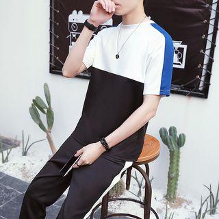Set: Color Block Short-sleeve T-shirt + Sweatpants