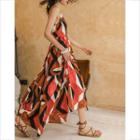 Printed Spaghetti Strap Maxi A-line Dress