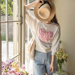 Letter Embroidery 3/4-sleeve Sweatshirt