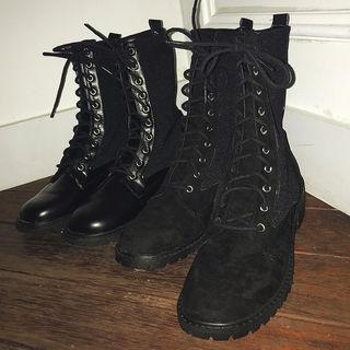 Lace-up Knit-panel Short Boots