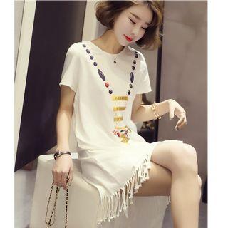 Short-sleeve Printed Fringe T-shirt