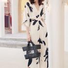 V-neck Print Wide-leg Jumpsuit