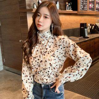 Lantern-sleeve Floral Chiffon Blouse