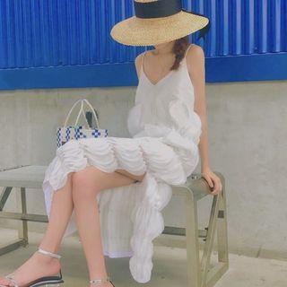Spaghetti Strap Riffled Midi Dress