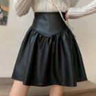 Faux Leather Ruched Mini A-line Skirt