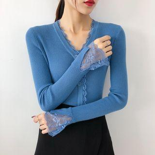 Lace Trim V-neck Knit Sweater