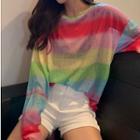Long-sleeve Rainbow Stripe T-shirt Multicolor - One Size