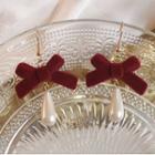 Faux Pearl Ribbon Drop Earring 1 Pair - Red - One Size