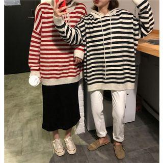 Loose-fit Striped Hooded Knit Sweater