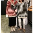 Loose-fit Striped Hooded Knit Sweater