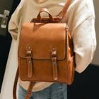 Faux Leather Double-buckled Backpack