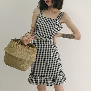 Set: Gingham Tank Top + Mini Ruffle Hem Skirt