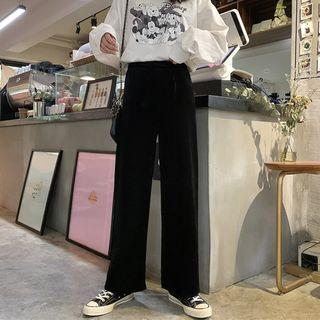 Straight-cut Velvet Pants Black - One Size