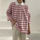 Striped 3/4-sleeve Oversize Polo Shirt