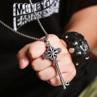 Stainless Steel Key Pendant Necklace Gunmetal - One Size