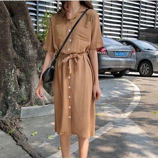 Short Sleeve A-line Shirtdress Black - One Size