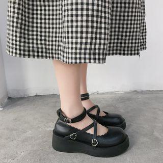 Platform Cross Strap Mary Jane Pumps