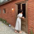 Off-shoulder Stripe Long Dress Black - One Size