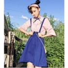 Elbow-sleeve Shirt / Suspender A-line Skirt