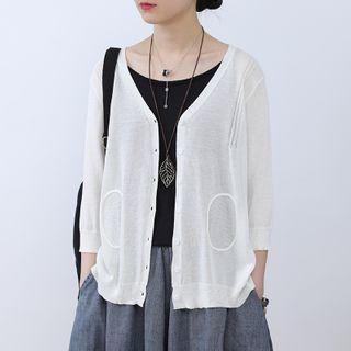 3/4-sleeve Linen Cardigan