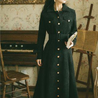 Long-sleeve Maxi Corduroy A-line Dress