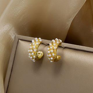 Rhinestone Open Hoop Earring 1 Pair - E1568-7 - Gold - One Size
