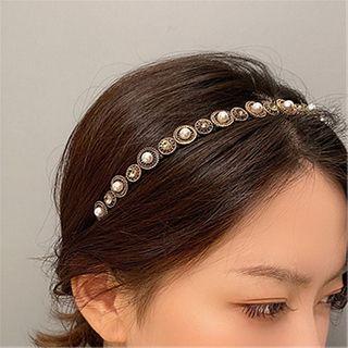 Retro Faux Pearl Headband Gold - One Size