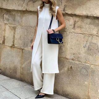 Front-slit Turtleneck Long Vest