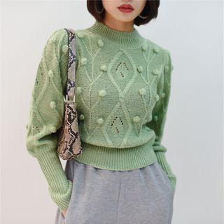 Mock-neck Plain Dotted Sweater