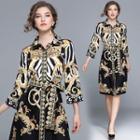 3/4 Sleeve Tie-waist Print Shirtdress