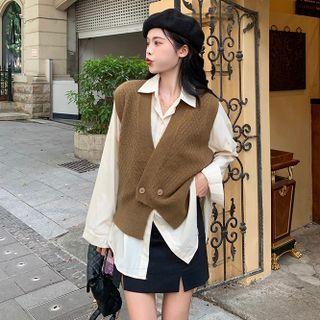 Plain Shirt / Double-breasted Sweater Vest