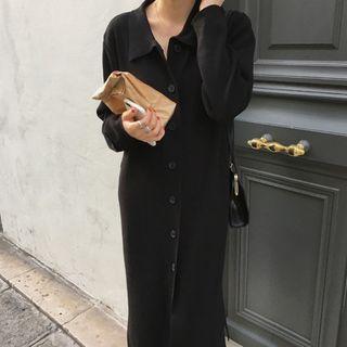 Button Front Knit Dress Black - One Size