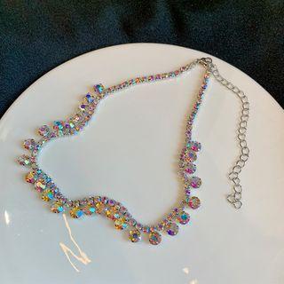 Rhinestone Choker Yellow & Blue & Pink - One Size