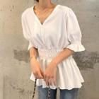 Bell-sleeve Corset Plain Blouse